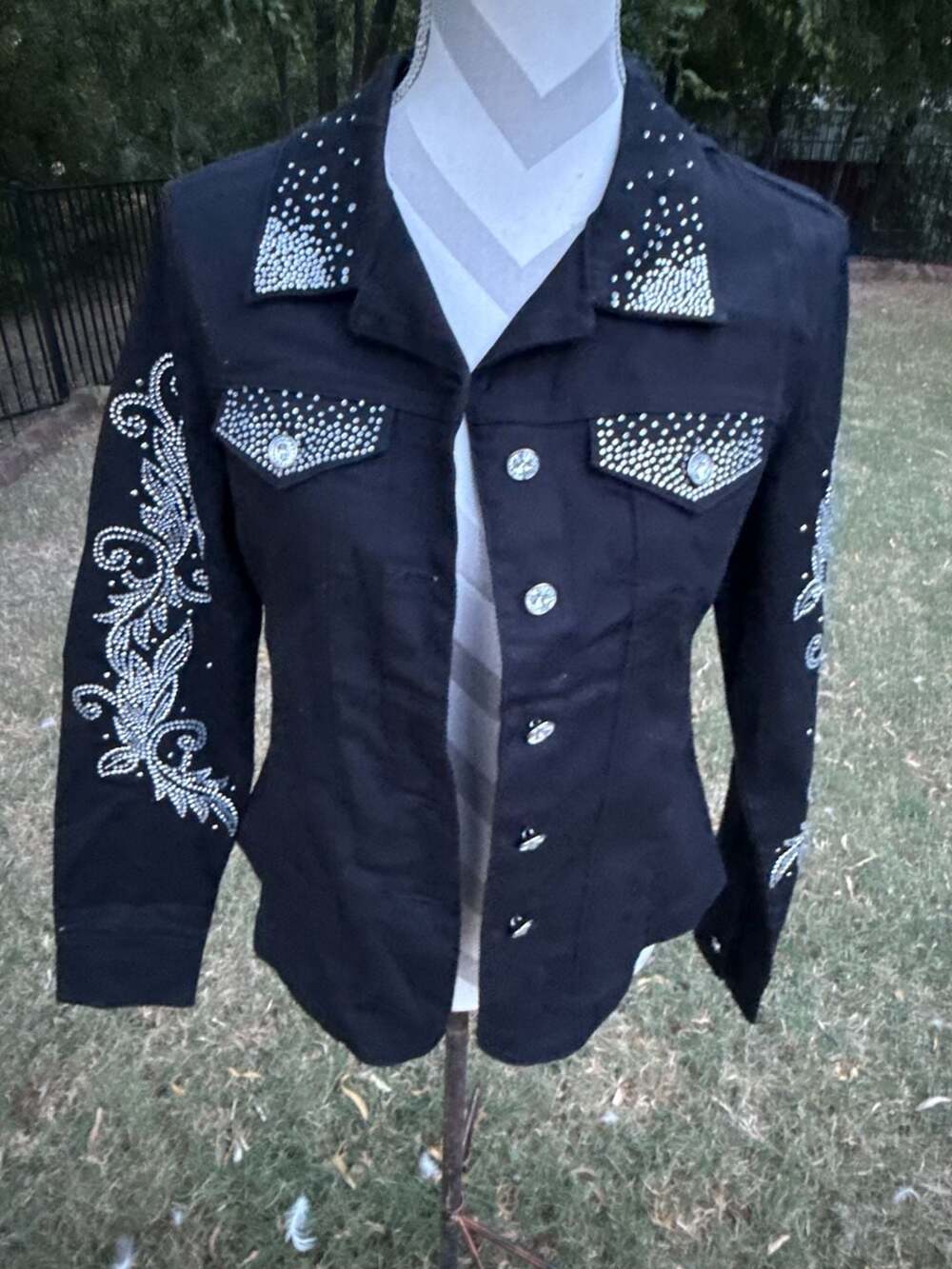 Isaac's Designs Small Black Denim Jacket with Rhinestone Embellishments NWT